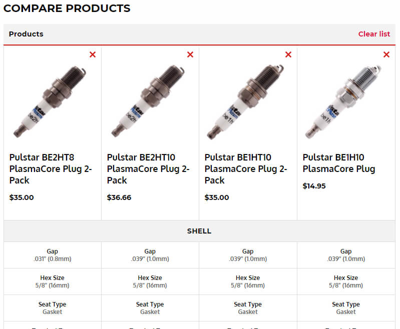 Compare Products Results Page