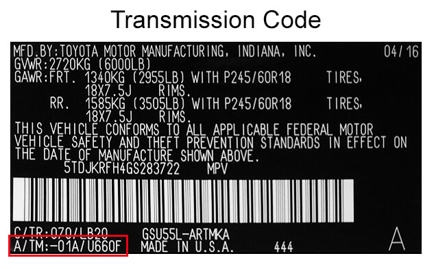 Transmission Code on Emissions System Label